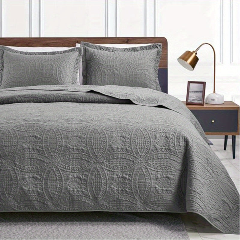 Quilt Set Bedspreads - Soft Bed Winter Quilt Lightweight Microfiber Bedspread- Modern Style Coin Pattern Coverlet for All Season - Keep Warm 3pcs (1 Quilt, 2 Pillow Shams)