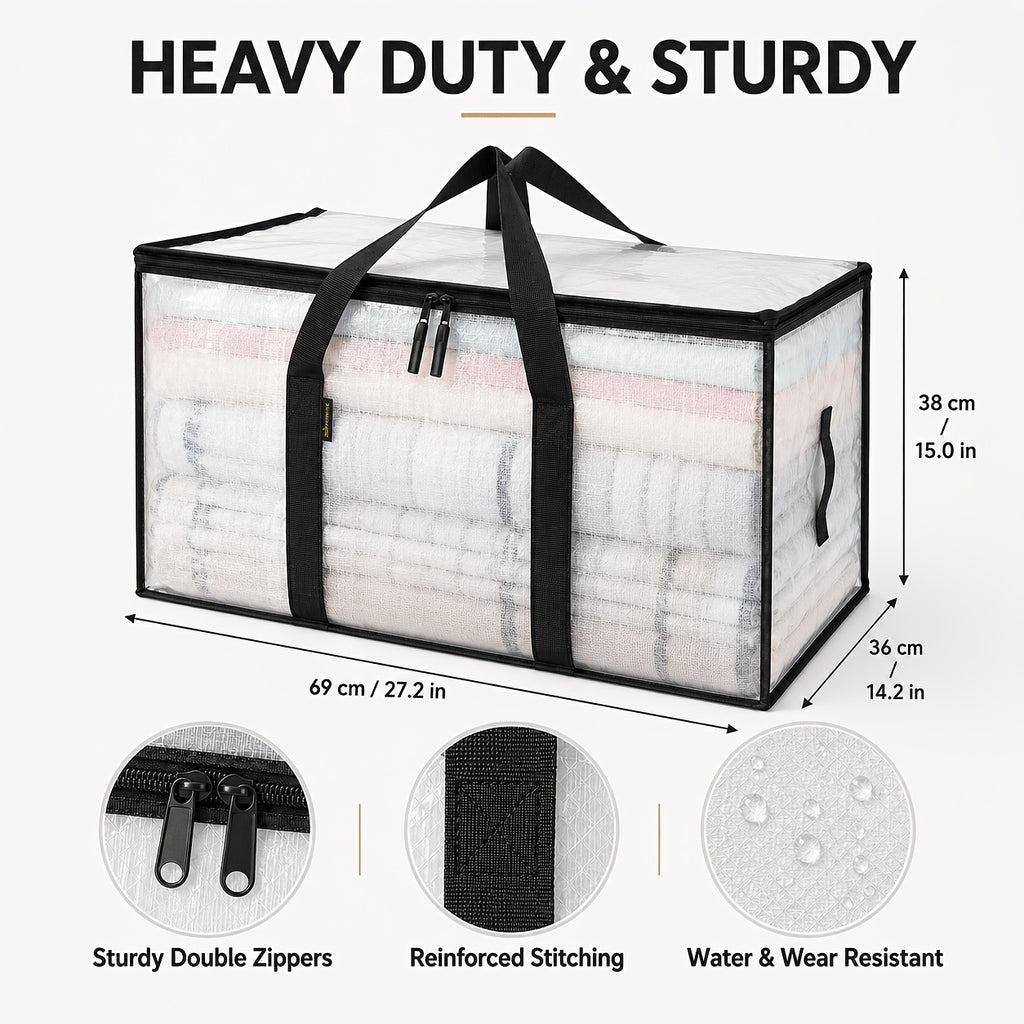 6pcs Heavy-Duty Moving Bags with Reinforced Handle - Oversized Storage Totes, Snap-Close Lid & Plastic Suitable for Clothes, Quilts,, Moving Supplies - Space Saver Bags