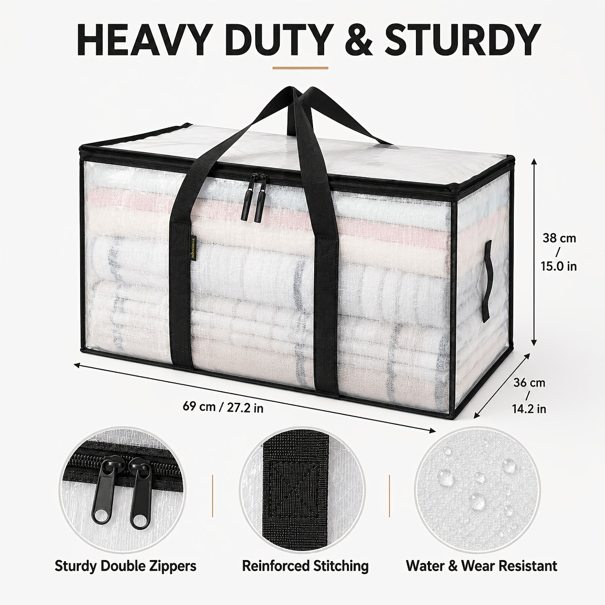 6pcs Heavy-Duty Moving Bags with Reinforced Handle - Oversized Storage Totes, Snap-Close Lid & Plastic Suitable for Clothes, Quilts,, Moving Supplies - Space Saver Bags