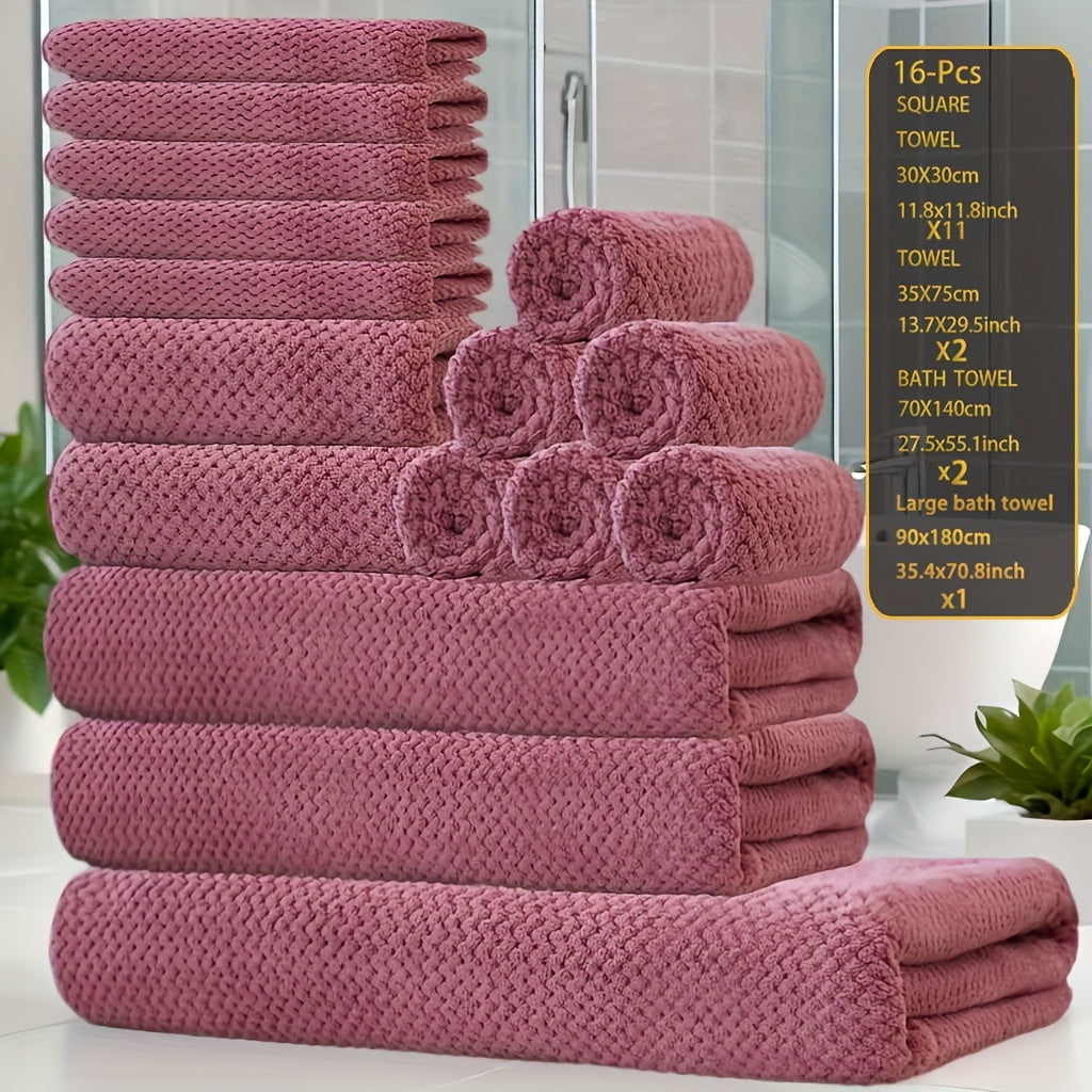 16pcs Coral Velvet Towel Bath Towel Set, 1 Oversized Bath Towel, 2 Bath Towels, 2 Hand Towels, 11 Square Towels, Suitable for Hotels, Home, Travel, Spa