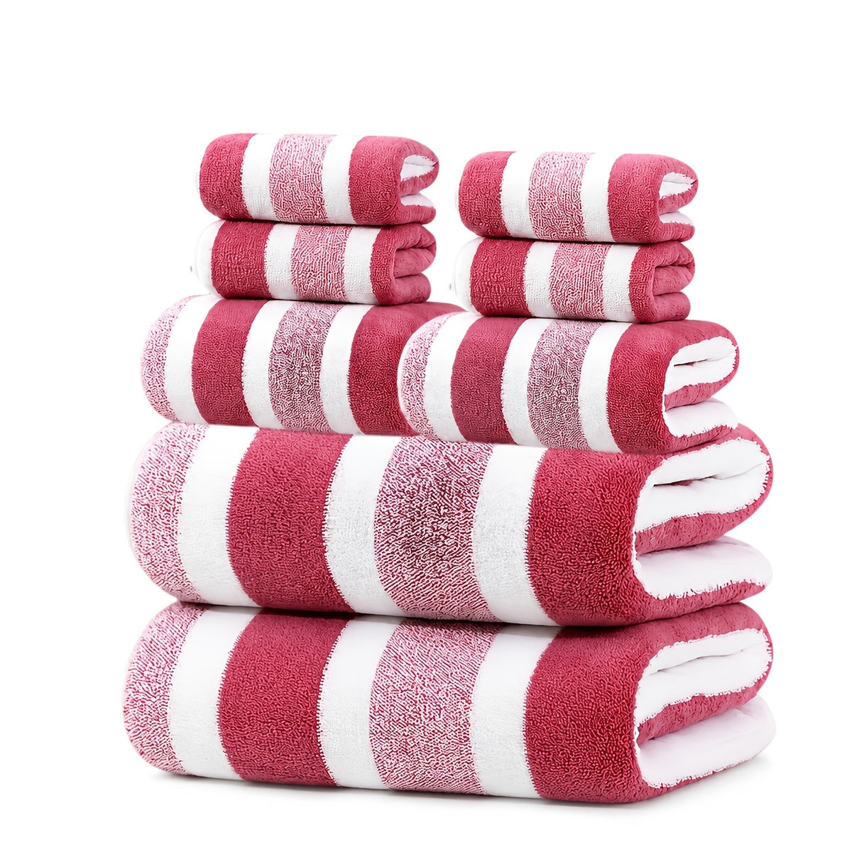 8pcs Set, No Hair Loss, Super Absorbent, Super Soft Two-color Striped Interval Bath Towel Combination, Including 2 Large Bath Towels, 2 Large Face Towels, 4 Hand Towels