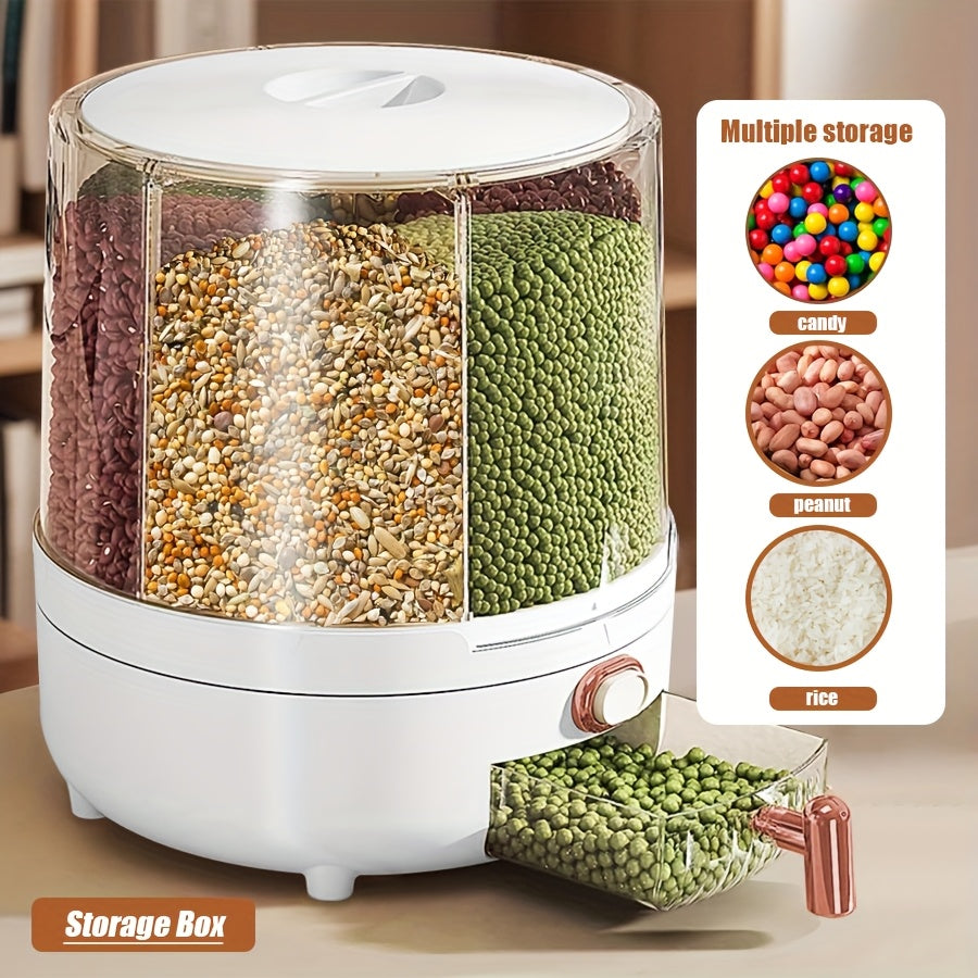 Rotating for rice Bucket | 6-Grid Cereal Dispenser, Large Capacity for rice Bucket | Airtight Dispenser with a Transparent Window, Features Moisture-Proof And Insect-Proof Design, Suitable for Rice, Cereals