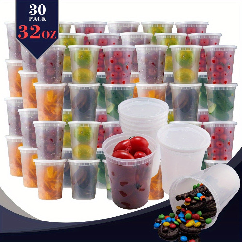 60pcs (30 Containers & 30 Lids) Durable Leakproof Deli Containers with Lids Set - Ideal Choice for Takeout Meal Preparation, BPA-Free, Microwave & Dishwasher & Freezer Safe - 32oz Stackable Sealed Fresh Container, Ready-to-Eat Packaging Kit