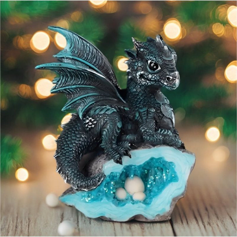 4" H Dragon Guarding Faux Crystal Cave Figurine Statue Home/Room Decor and Perfect Gift Ideas for House Warming, Holidays and Birthdays Great Collectible Addition