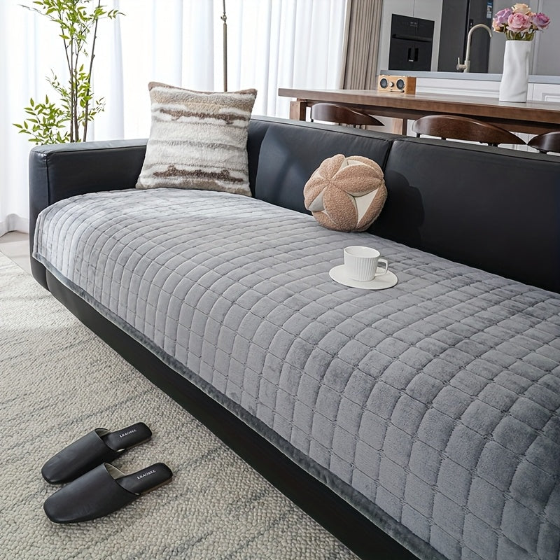 1pc Bohemian Style Soft Flannel Sofa Cushion Cover Non-Slip Machine Washable Solid Color Fit For 2/3/4-Seater Couches, Living Room Bedroom Office Home Decor, Cushion Covers For Couch, Bedroom Comfort Accessory, Plush Texture Design, Easycare Material