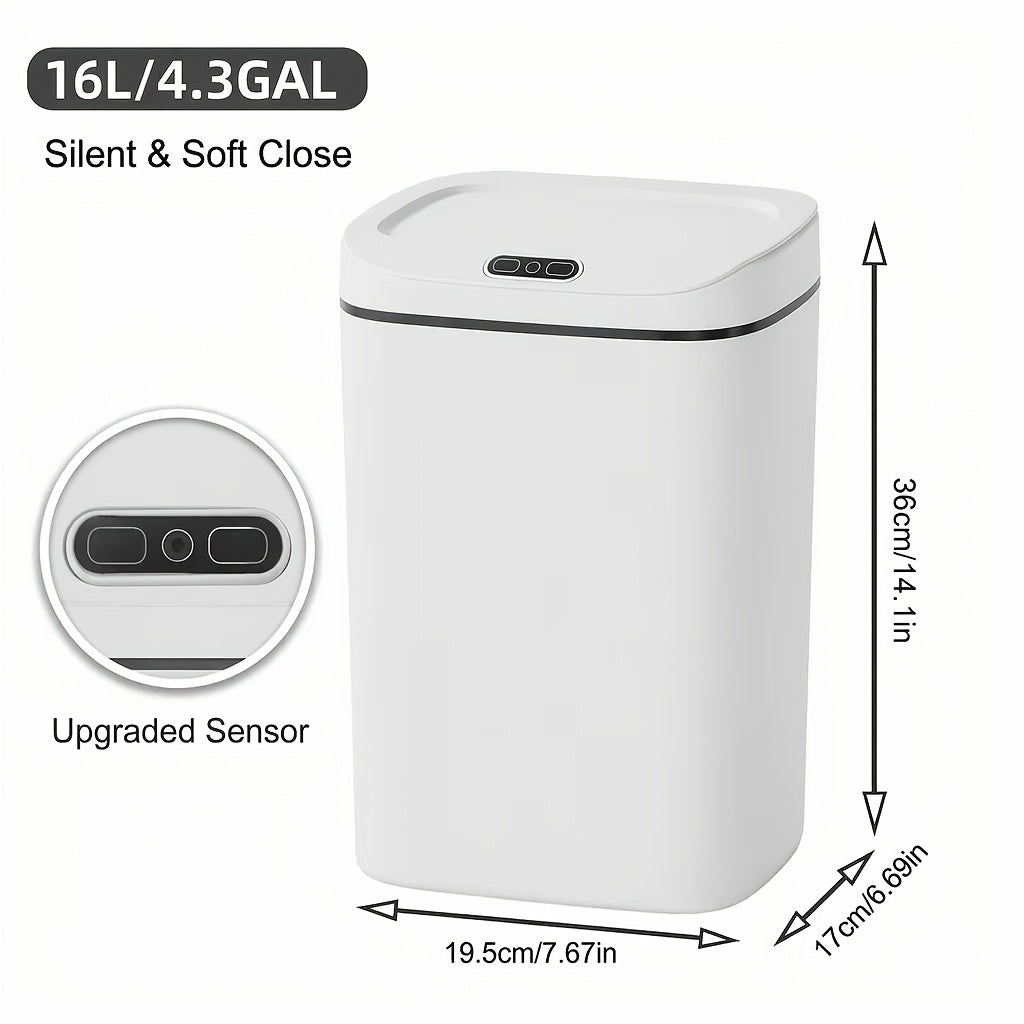1pc Bathroom Motion-Sensing Smart Trash Can, Smart Trash Can, Lidded Touchless Trash Can, Minimalist Style, Suitable For Home, Kitchen, Office, Bathroom, Outdoor Use, Kitchen Waste Solution