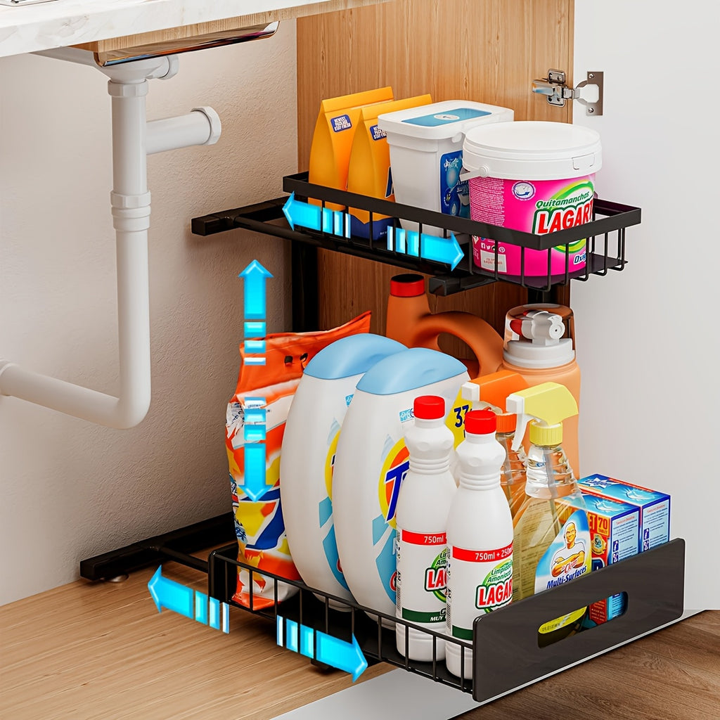 Under Sink Organizers, Metal Pull Out Under Sink Organizers And Storage Shelves with Sliding Drawer, Under Sink Storage for Kitchen, Bathroom (1pack/2pack)