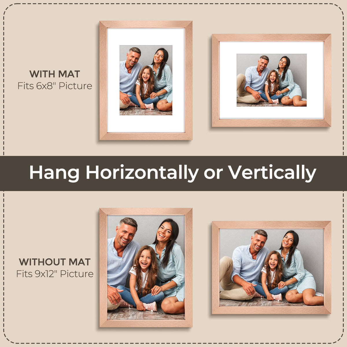 3 Pack 6x8/8x10/9x12/11x14/16x20 Picture Frames Set with Mat or without Mat, Engineered Wood Photo Frames with Plexiglass, for Wall or Tabletop Display - Gallery Wall Frames, Office Home Decor,Poster Frames