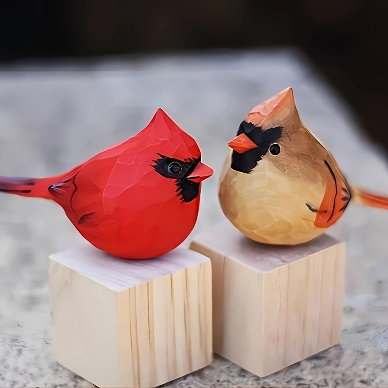 2pcs Cardinal Statues Handmade Wood Carving Painted Bird Statues, Various Bird Home Decorations, Best Gifts for Bird Lovers, Suitable for Birthdays, Christmas Gifts for Family And Friends