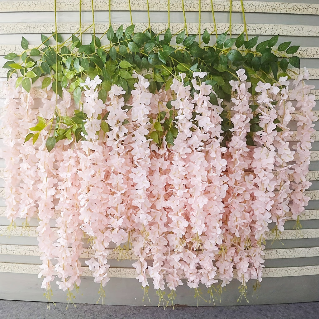 ULTROSOKE 24pcs Artificial Wisteria Hanging Flowers, Wisteria Artificial Flower Fake Wisteria Vine Ratta Long Hanging Bush Garland Flowers String Decorate Home Party Wedding Decor