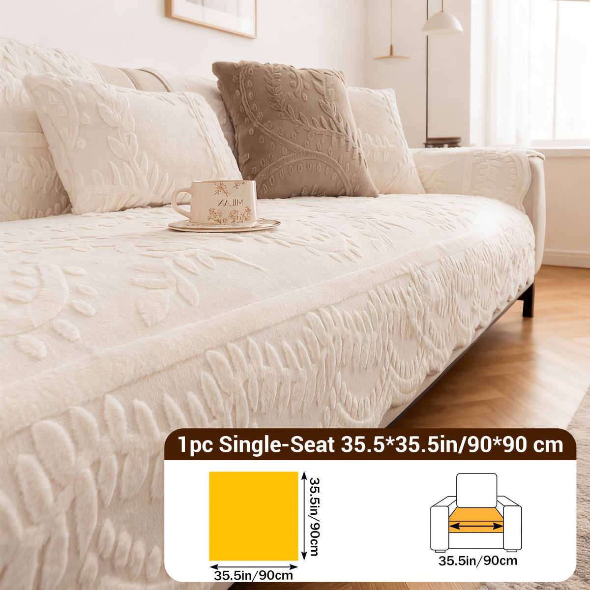 1pc Thickened Quilted Machine Washable Sofa Cushion, Faux Rabbit Fur Comfort Warm Non-slip Plush Sofa Cover, Breathable and Comfortable Pet-friendly for Bedroom, Office, Living Room, Suitable for 2/3/4-seater Sofa, Home Winter Decor, Christmas Gifts
