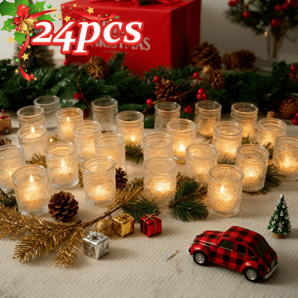 24/12/6pcs, Votive Candle Holders, For Christmas Decorations, Dinner Accessories For Holiday Party Tabletop Decor, For Weddings, Birthdays, Home Decor, Thanksgiving, Valentines Day, New Year, Hurricane Glass Candle Holders Bulk