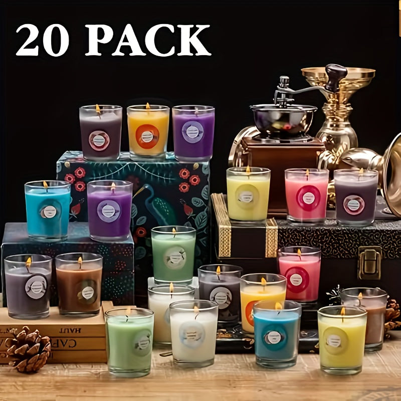 Halloween 20 Pack Strong Scented Soy Wax Candles in Glass Jars - 10 Aromas (Lavender, Vanilla, Jasmine) with Decorative Dried Flower Labels, Individually Wrapped Gift Set for Birthdays, Christmas, Valentine’s Day, Weddings & Decor (Rain)
