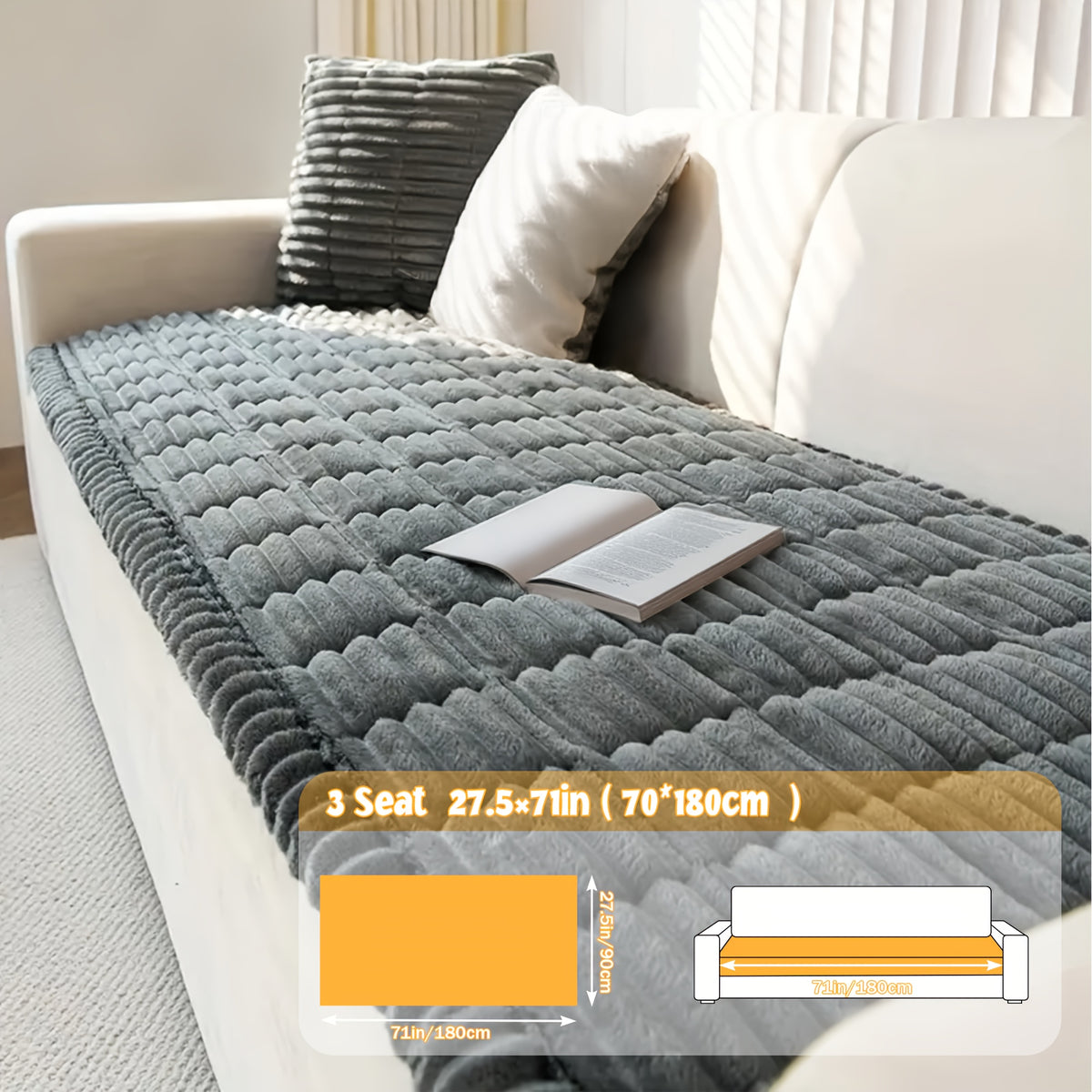 1pc Modern Corduroy Soft Couch Cover Washable, Non Slip Durable Plush Sofa Covers for 2/3/4 Cushion Couch Sofa L Sharped Sofa Slipcover, Thickened Cozy Furniture Protector Bedside Mat, Warm Sitting Pad for Any Seasons, Christmas Home Decor