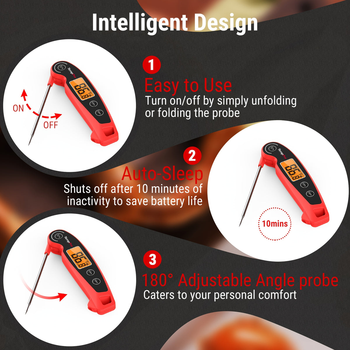 Digital Meat Thermometer with Motion & Instant Readings - Hygienic - Operation, Suitable for BBQ Grill Smoker Thermometer, Candy Thermometer for Kitchen Thermometer, Disposable Food Thermometer for Cooking (No Hydration Step)