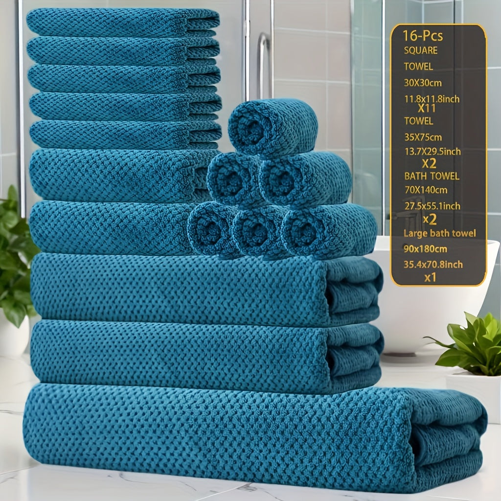 16pcs Coral Velvet Towel Bath Towel Set, 1 Oversized Bath Towel, 2 Bath Towels, 2 Hand Towels, 11 Square Towels, Suitable for Hotels, Home, Travel, Spa