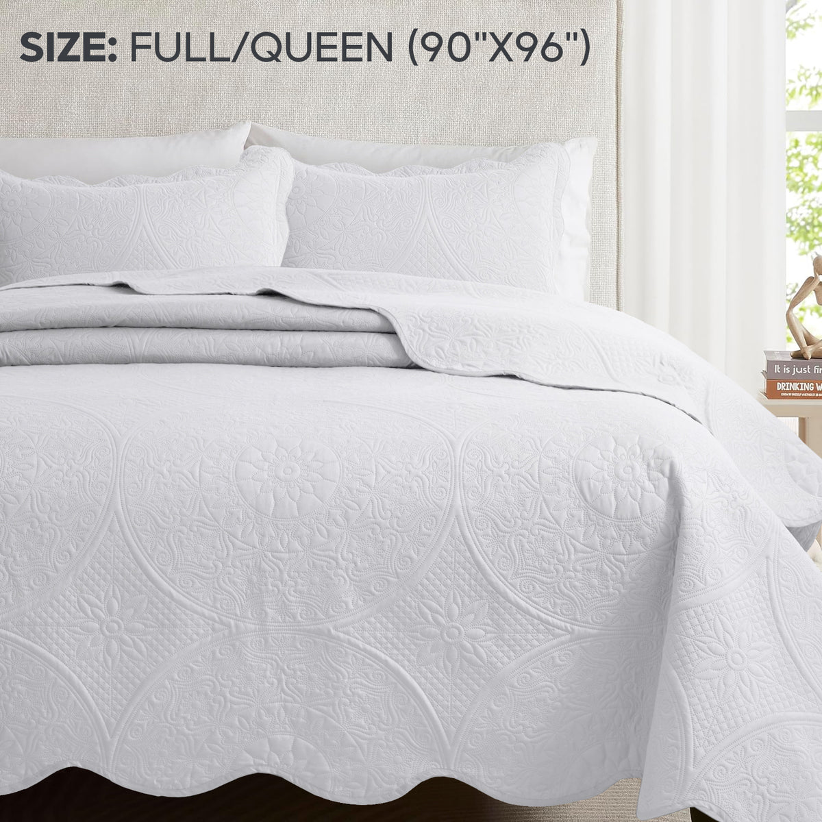 3pcs Luxury Quilted Bedspread Set – Oversize Quilt Coverlet Soft & Cozy Floral Bedspread with Pillow Shams, Breathable Lightweight for Bedroom & Guest Room Decor