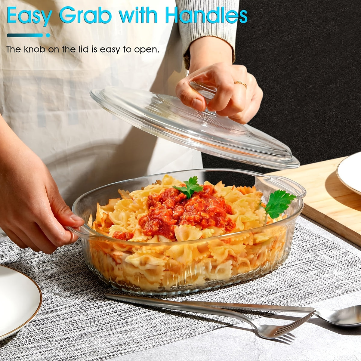 Elegant Glass Casserole with Lid Set | Oval Roaster, Transparent Covered Cookware, 50oz & 85oz | Oven & Microwave Safe, for Baking, Cooking, Desserts, Chicken, Pasta