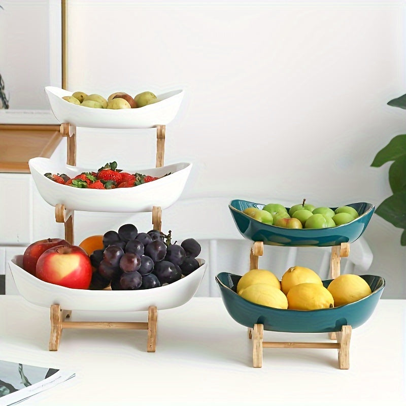 2/3-Tier Luxury Elegant Fruit Stand - Double Layer Fruit Bowl with Creative Candy Display - Home Snack Bread Tray for Living Room, Space-Saving Design, Easy to Assemble, Birthday Gifts, Mother'S Day Gift Kitchen, Serving Tray for Desserts