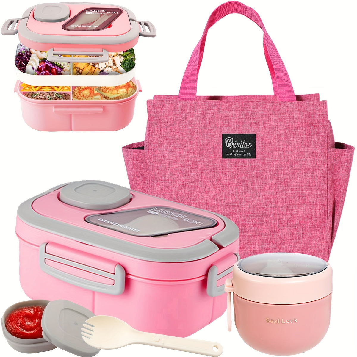 Black Friday Premium Picks- 2 Layered Multi Grid Lunch Box Set. Bento Boxes with Cup And Lunch Bag for School, Office And Outdoor Picnics. |Food Storage Container | Kitchen Accessories | Lunch Box Set/single Lunch Box|