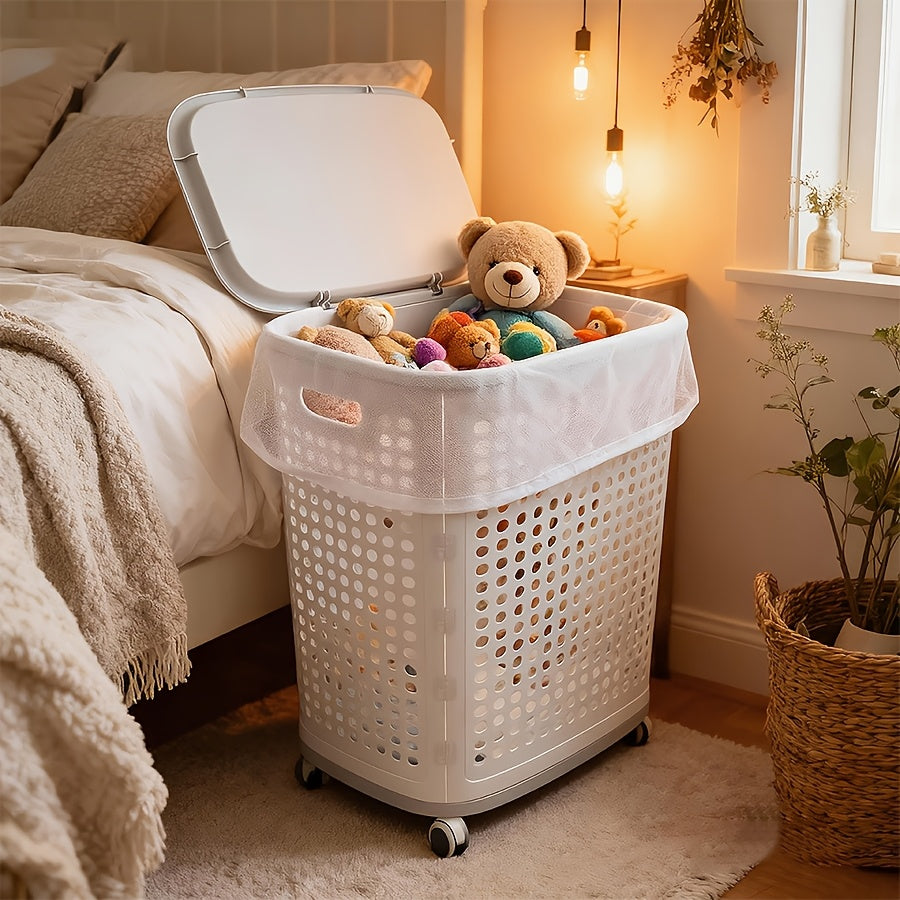 Large And Medium Foldable Ceramic White Laundry Baskets - Pu Leather, Hand Washable, Solid Color, Multi-Functional Portable RV Dirty Clothes Hamper with Wheels for RV Bathroom And Balcony Storage with 2 Stickers
