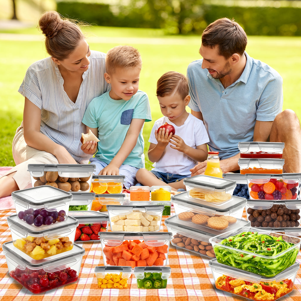 24/48/50pcs Includes 12/24/25 Containers, 12/24/25 LidsDeluxe Food Storage Container Set, High Quality - Airtight Seal, BPA-Free, Easy-Snap Lids, Stackable, Microwave Safe -, Free Labels and Kitchen Storage Marker, Perfect for Travel and Outdoor