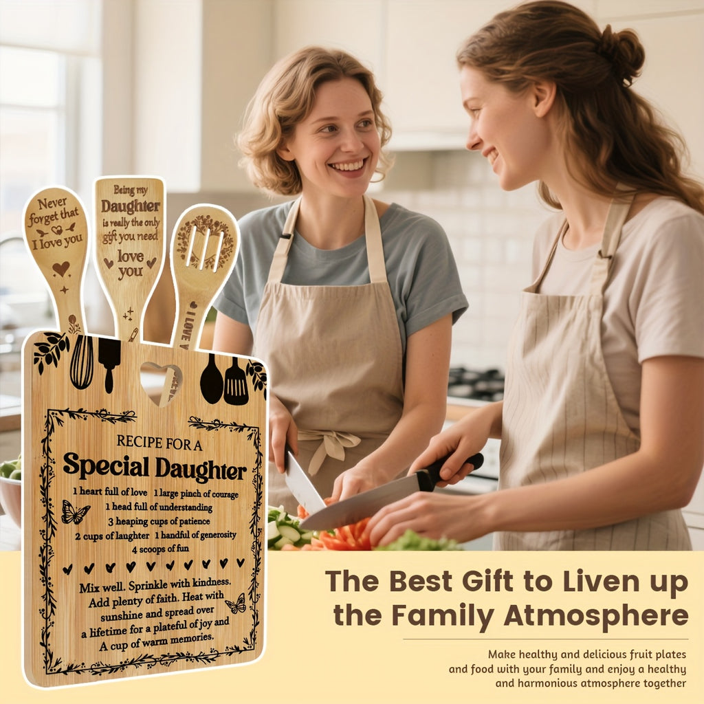 Birthday Gifts for Daughter - "Recipe for a Special Daughter" Daughter Cutting Board Set Bamboo-Made Engraved Utensil Set Birthday Gifts for Daughter Daughter Christmas Gifts