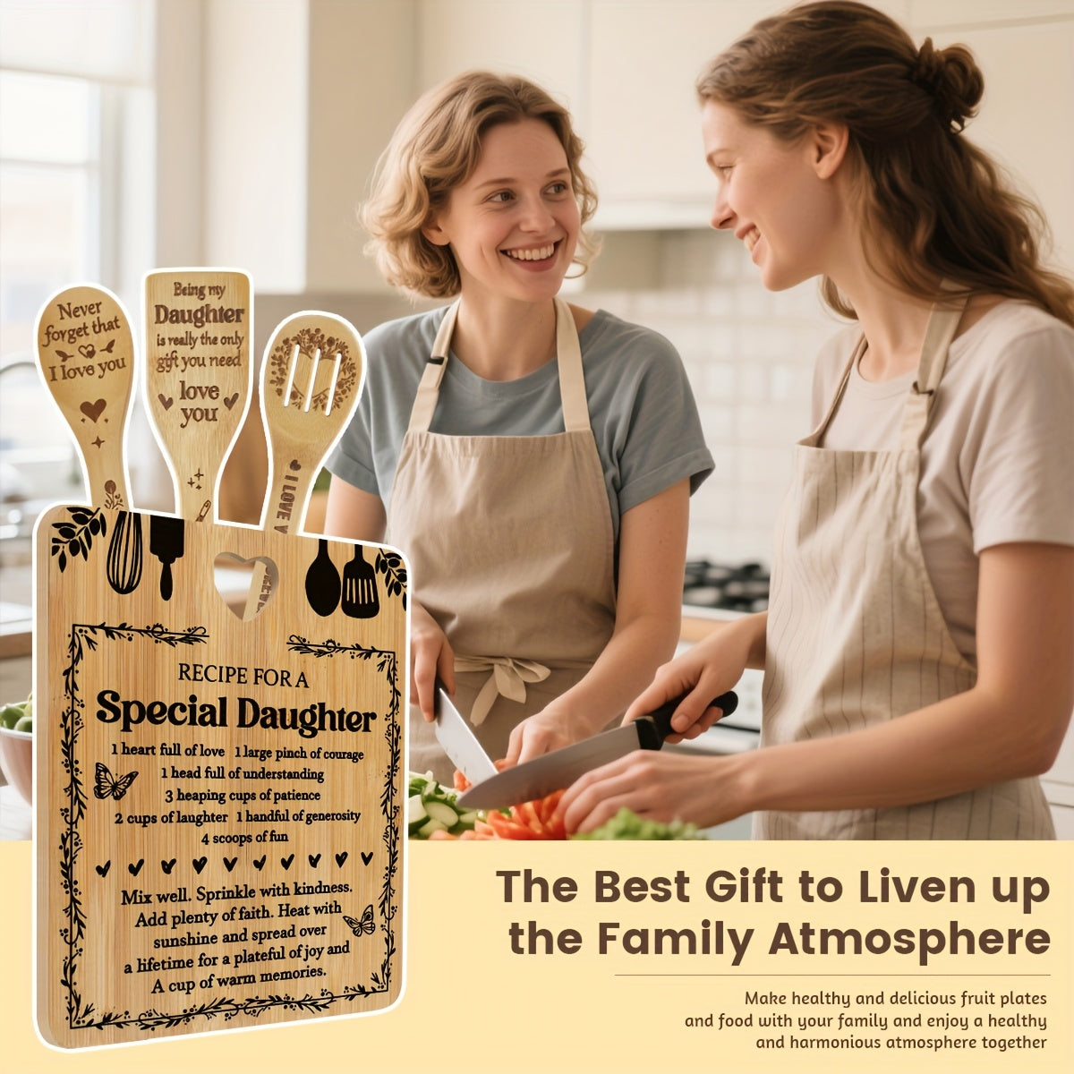 Birthday Gifts for Daughter - "Recipe for a Special Daughter" Daughter Cutting Board Set Bamboo-Made Engraved Utensil Set Birthday Gifts for Daughter Daughter Christmas Gifts
