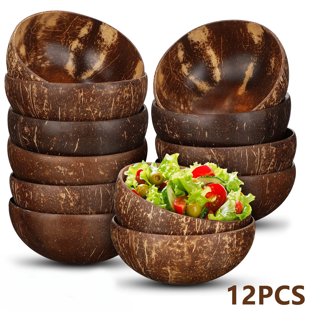 Coconut Shell Bowls Polished Wooden Bowls Natural Smoothie Acai Bowls Salad Bowls for Smoothie, Acai, Fruit, Salad & Yogurt - Perfect Decorative And Serving Bowls, Vegan Gifts Kitchen Decorcc, Rustic Kitchen Decor (3/12pcs, Polished)