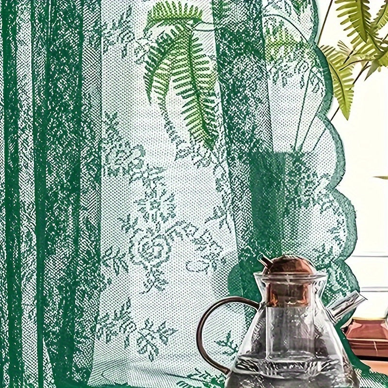 Set of Two White Lace Curtains with Floral Designs, Featuring a Bohemian Style And Semi-Transparent Fabric That Filters Sunlight. Suitable for All Seasons