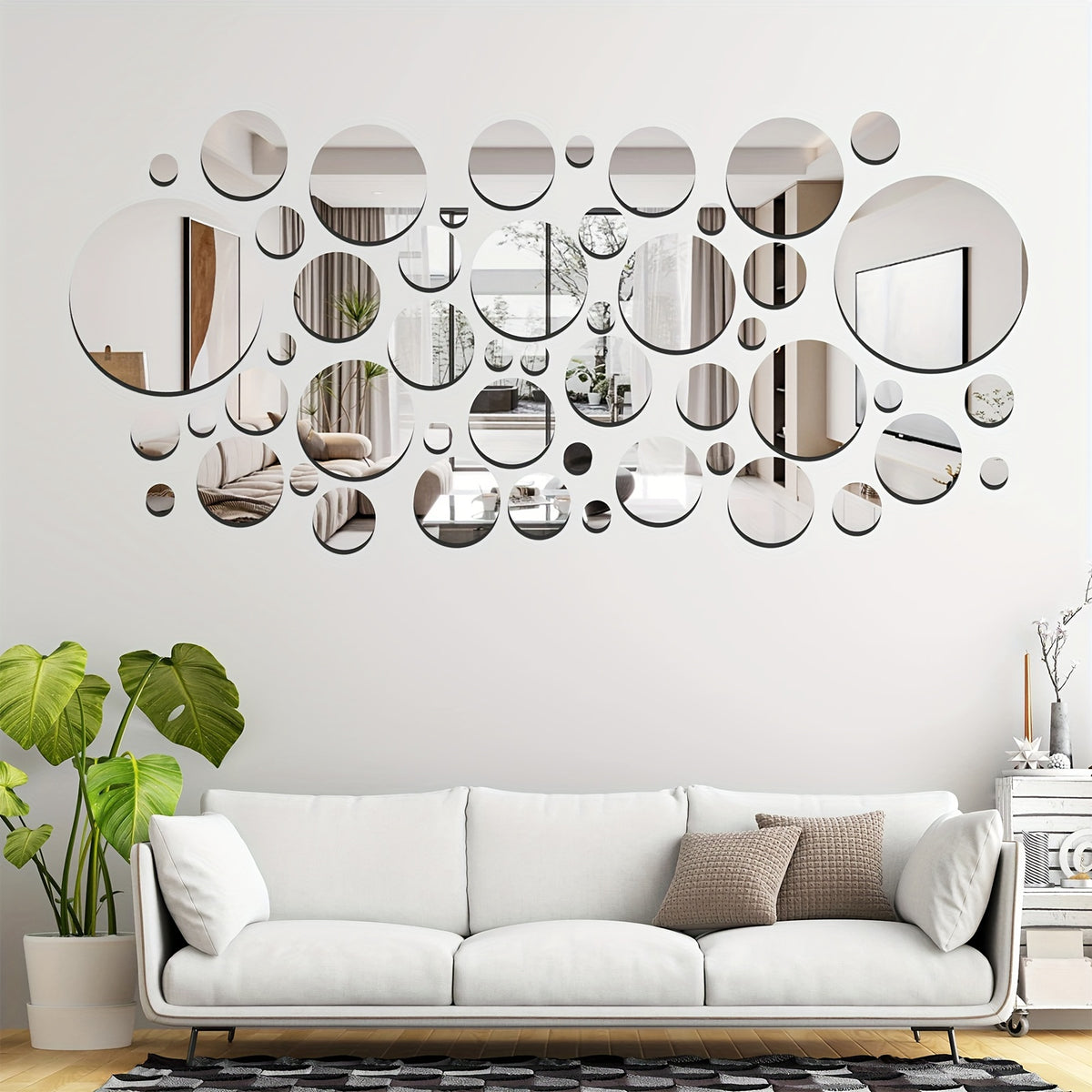 50pcs 3D Mirror Wall Stickers, Self-Adhesive Round Acrylic Wall Decals with Multiple Sizes, Home Art Decor for Bedroom, Bathroom & Office