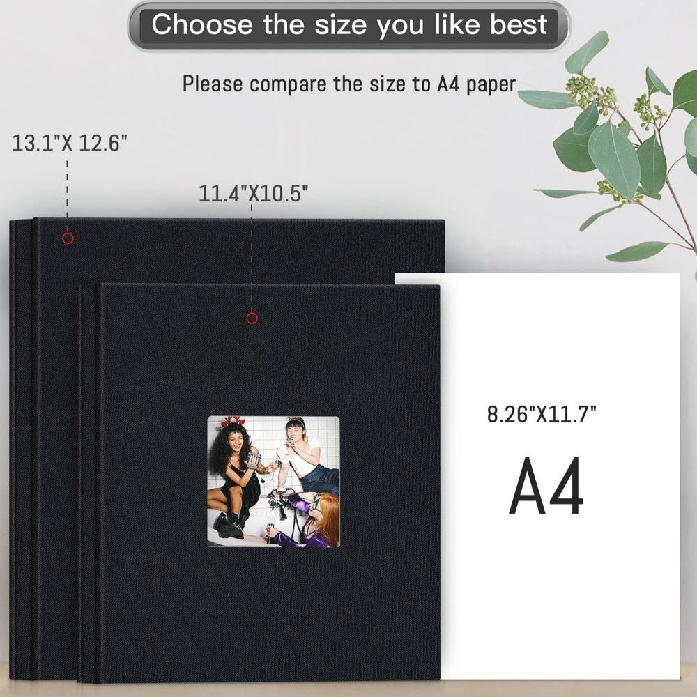 11.5*10.6in Photo Album Self Adhesive With Picture Display Window, 40/ 60 Pages Baby Memory Book For 4x6 8x10 Picture, Linen Cover Scrapbook For Wedding, Back To School Gifts, With Scraper And Two Metallic Pens Valentines Day Gifts