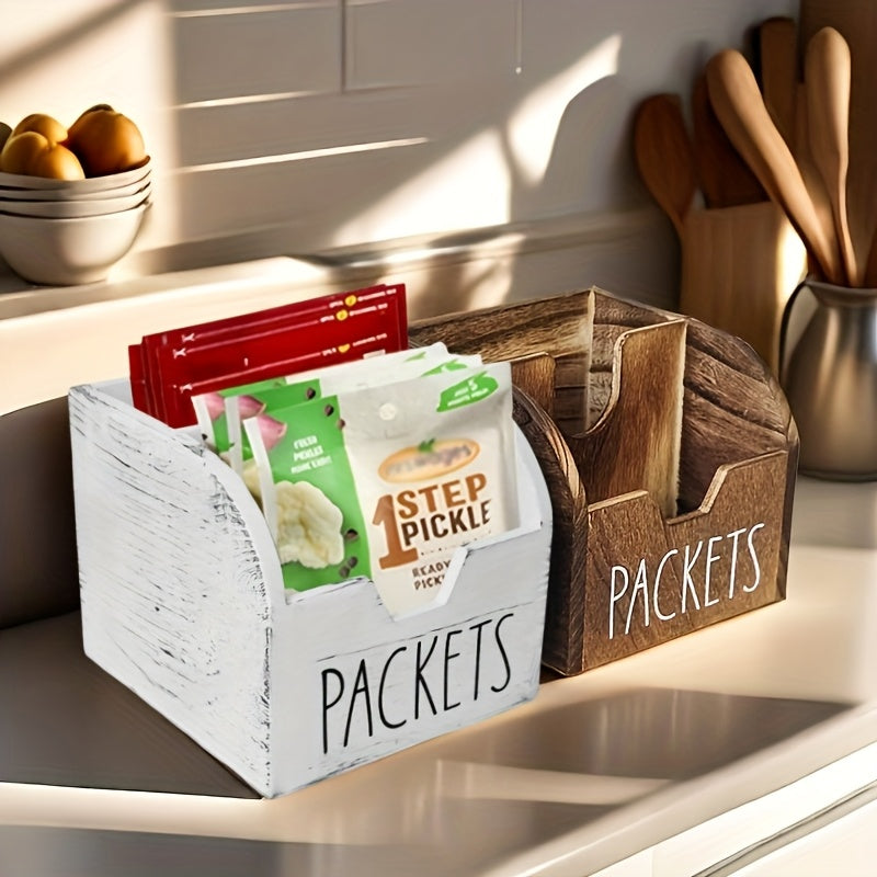 Rustic Wood Spice Box Decorative Organizer With Dividers - Large Capacity Farmhouse Style Kitchen Storage For Countertops & Cabinets, Bold Lettering Design & Window ViewAccess, High-Quality Spice Packet Holder, Spice Racks For Kitchen, Materials