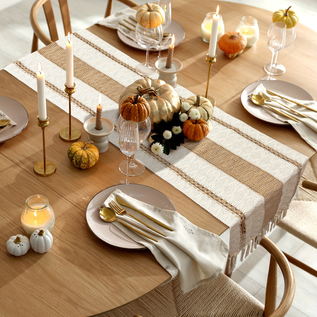 Rustic Boho Table Runner, Textured Farmhouse Table Decor in Brown Green Pink or Grey, 12 x 72 or 118 Inch for Dining Rooms and Bridal Showers