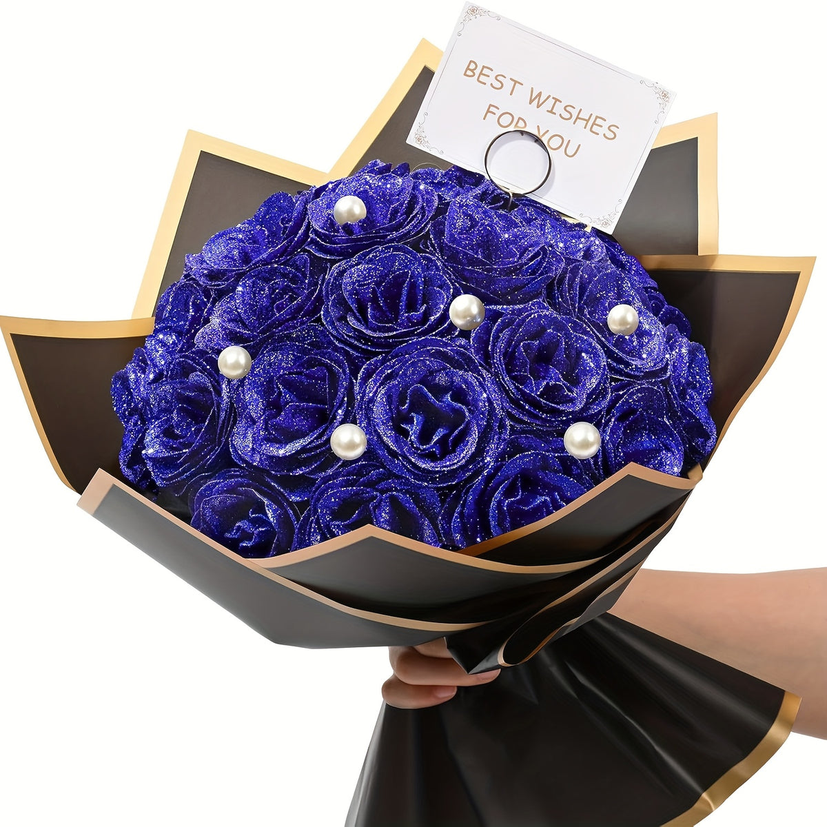 24/36pcs Simulation Flash Rose Bouquet Fake Flower Rose Delicate Beautiful Bouquet Eternal Shiny Artificial Roses Suitable for Dating, Engagement, Wedding, Anniversary, Holiday Decorations Blue/ Purple/ Red