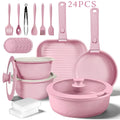 Detachable Handle Cookware Set, Nonstick Stackable Pots and Pans with Induction-Ready Design in 5, 7 or 24 Piece Options for Home and RV Kitchens