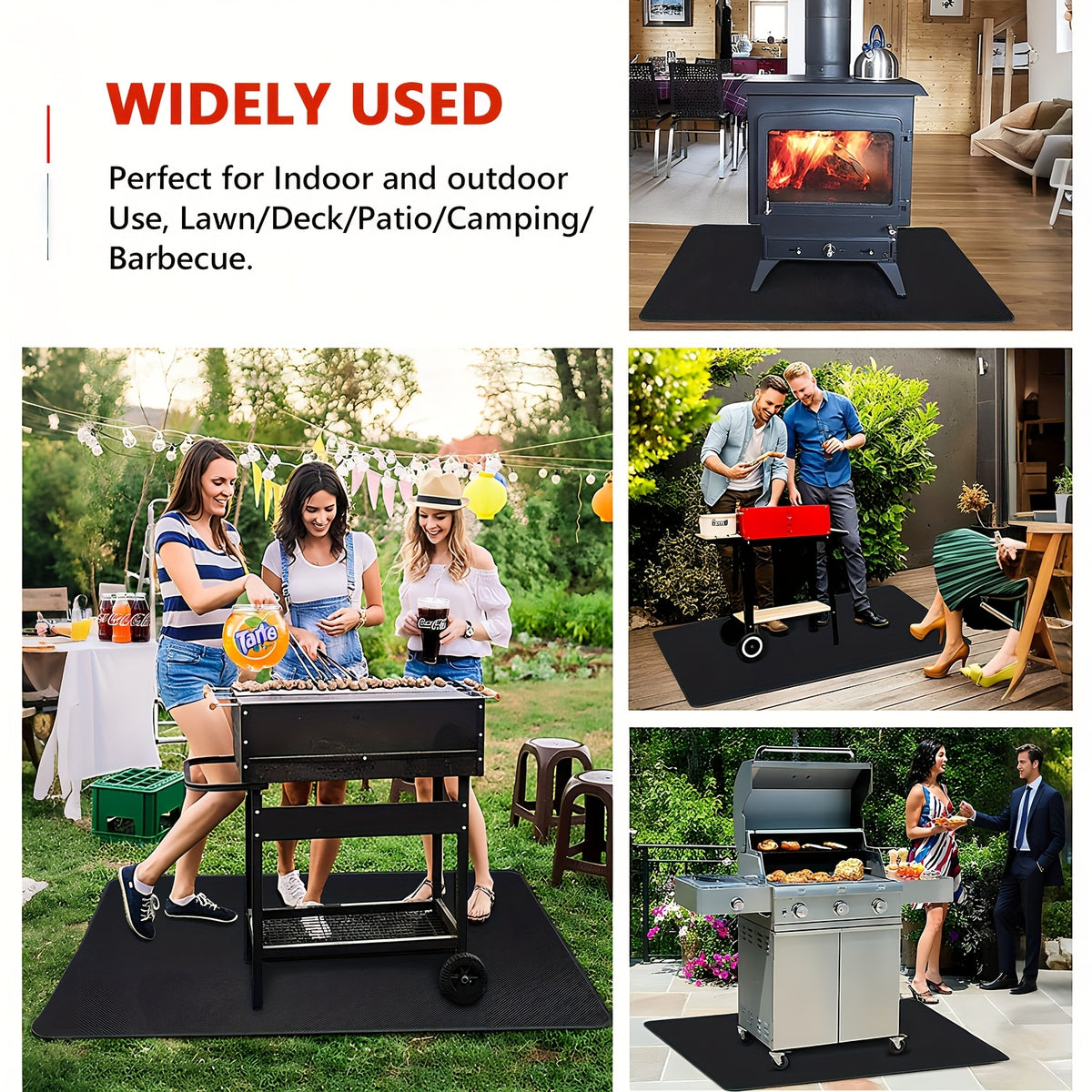 Large BBQ Grill Mat That Is Double-Sided, Fireproof, And Heat-Resistant, Suitable for Outdoor Grills, Fireplaces, Fire Pits, And Smokers. It Serves As a Waterproof And Oil-Proof Protector for Decks And Patios, And Is Easy to Clean