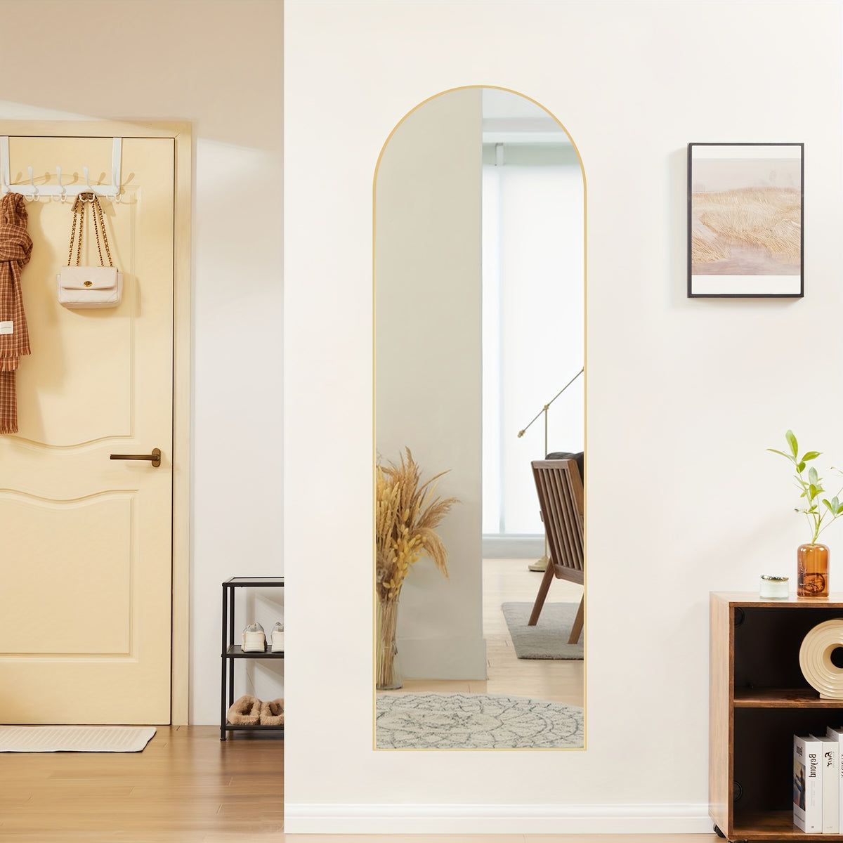 Arched Full Body Mirror with Stand, 59"x16" Rim Floor Mirror, Office Decorative Furniture, Moisture and Shatter Resistant Nano Glass Vertical Full Body Mirror, Grooming Mirror