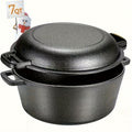 Cast Iron Dutch Oven and Skillet Lid Set, 2-in-1 Cookware with 5.1QT Pot and 1.9QT Lid Option for Bread Baking, Stews, Frying and Camping Cooking