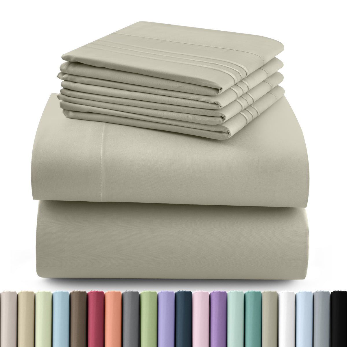 Brushed Polyester Sheet Set, 6-Piece Soft Bedding with 16-Inch Deep Pocket Fitted Sheet, Flat Sheet and Four Pillowcases in 24 Colors and Six Sizes