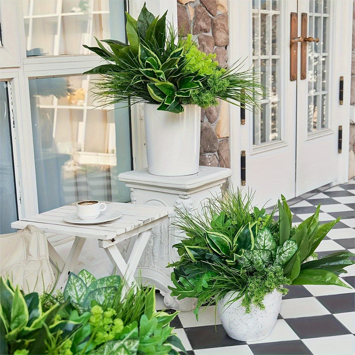 9pcs UV Protected Artificial Boxwood Fake Stems Outdoor Faux Plastic Greenery for Indoor Outdoor Hanging Garden Porch Window Box Home Wedding Farmhouse Decor