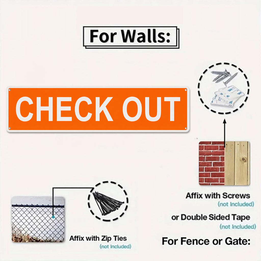 2D Flat - 2-Pack Check Out Metal Signs 4X16In, Orange And White High-Contrast Vertical Directional Signs, 2D Flat Printed Uv-Resistant Indoor Outdoor Wall Plaques with Pre-Drilled Holes for Store, Office, Library And Workplace