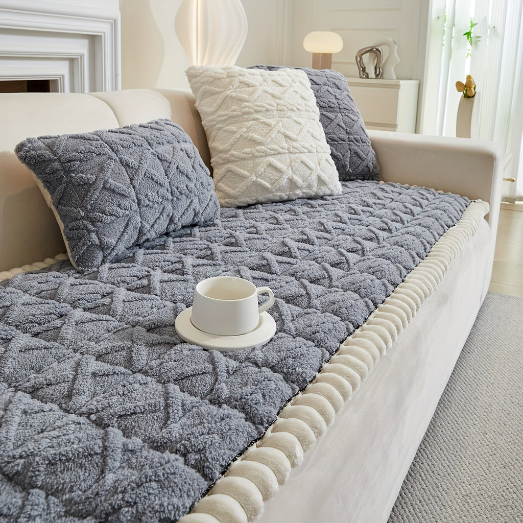 1pc Autumn And Winter Thick Bohemian Style Quilted Sofa Cover with Ruffles, Made Of One-piece Plush Fabric, Machine Washable, Suitable for Anti Slip Protection Of Pets, And Suitable for Decorating Armchairs to 4-seater Segmented Sofas