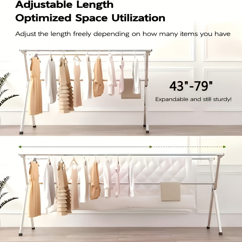 Three-Bar Foldable Clothes Drying Rack, 63", 78.7" & 95'' Retractable Length, Indoor & Outdoor Use, Durable Metal Collapsible Laundry Drying Rack, Heavy Duty Stainless Steel Clothesline Drying Racks, Drying Racks