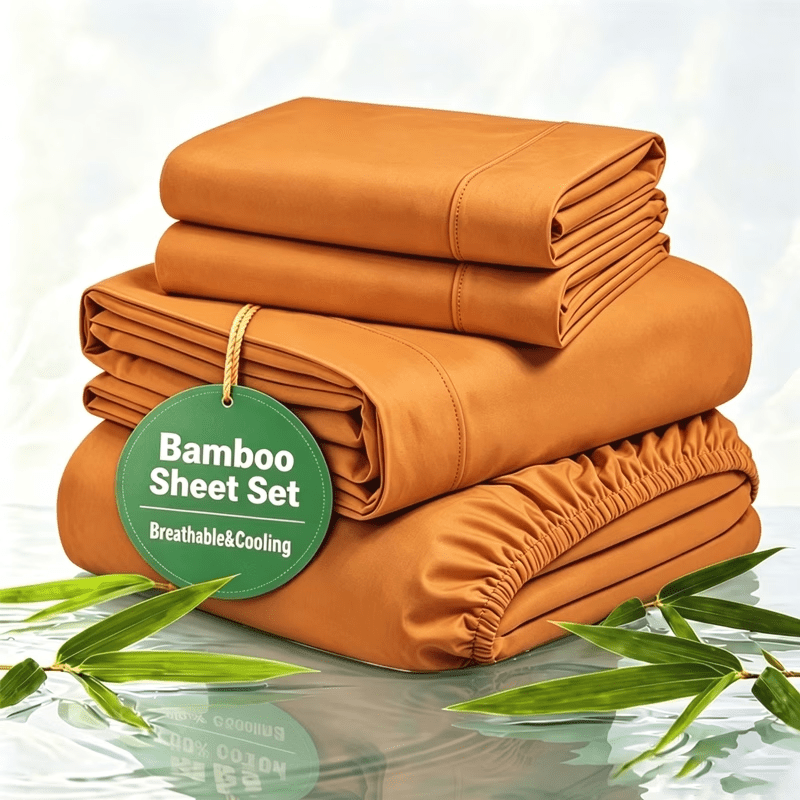 4pcs Bamboo Fiber Sheet Set, 2200 Thread Count Silver Ion Sheet Set, Suitable for Heat-Sensitive Individuals, Cool, Soft And Breathable, 16-18 Inch Deep Pocket Sheets, Suitable for Hotels, Hospitals, Schools, Dormitories, Local Warehouses