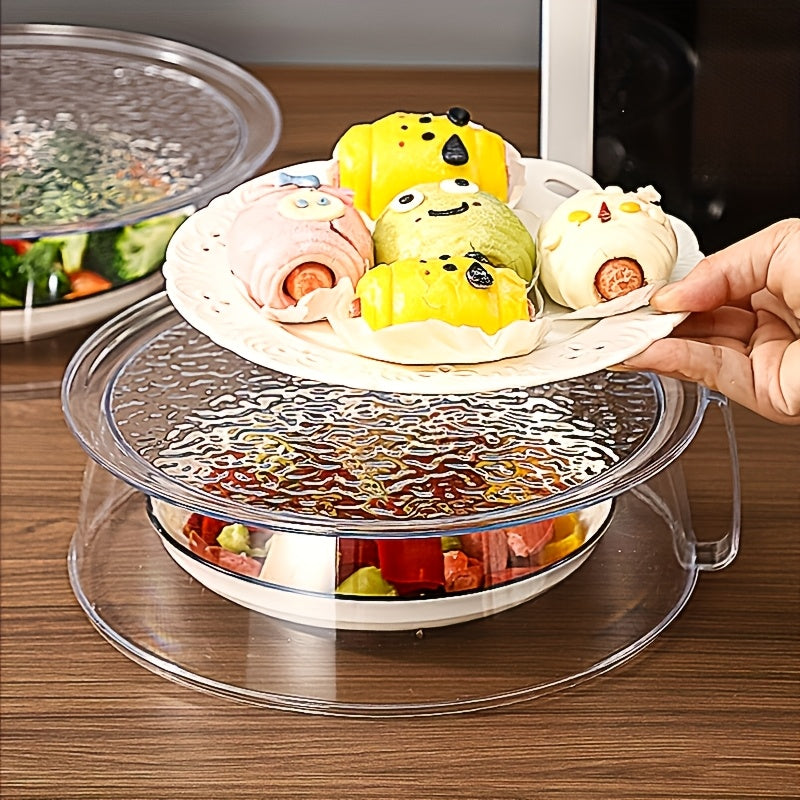 Transparent Multifunctional Microwave Splash Guard with Handle | Heat Resistant 200°C, 360° Splash-Proof, Insulated Cover for Vegetables, Fruits, And Food, Durable Plastic, Stackable for Easy Cleaning, Suitable for Most Microwave Ovens, Freezers