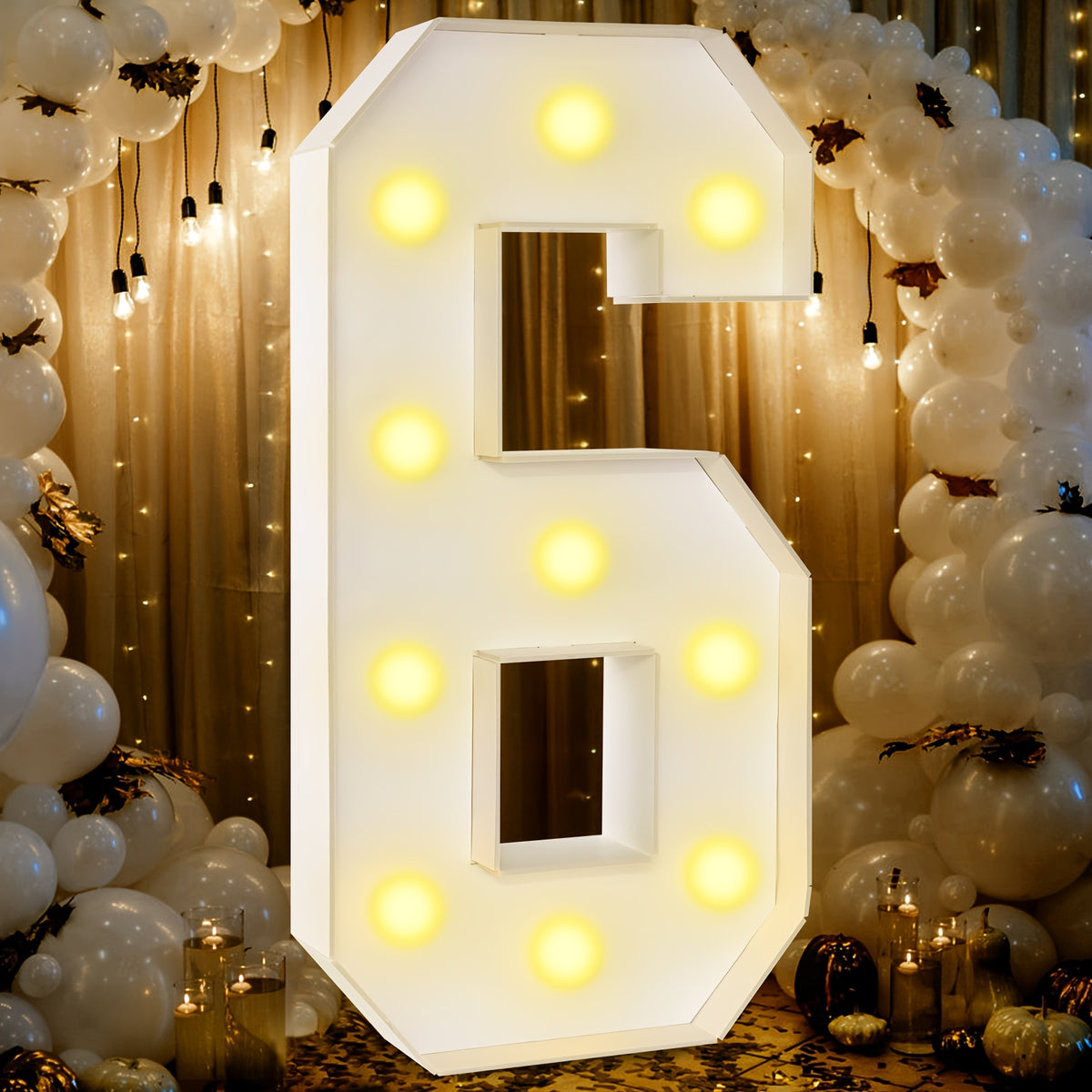 3ft Marquee Numbers 0-9 with Mosaic Frame, Decorative Light-Up Numbers with White Foam Cardboard, Lighted Holiday Displays Mosaic Number for Balloons Number Wedding Birthday Anniversary Party Decor,halloween/christmas decor