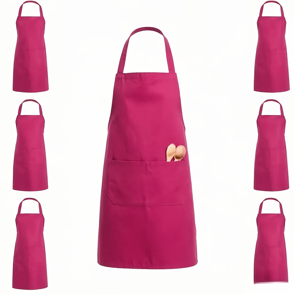 Chef Apron Set of 6, Unisex Adult Polyester Canvas Cooking Aprons with Two Front Pockets in Seven Colors for Baking, Restaurant and Craft Use