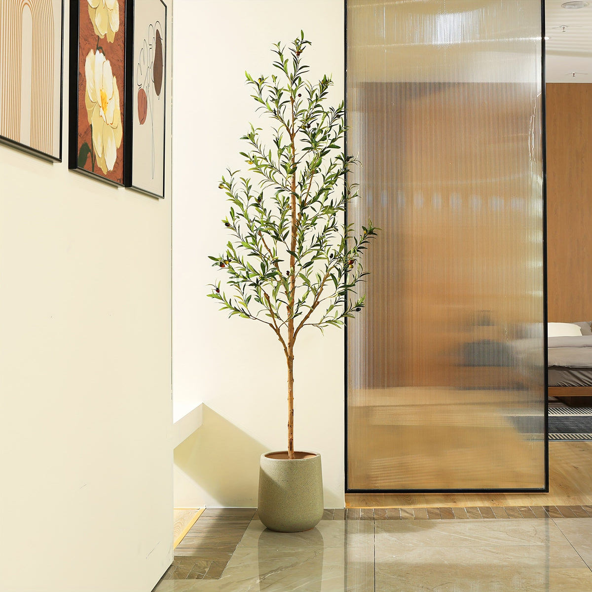 Artificial Olive Tree - Potted Faux Silk Plant with Natural Wood Trunk And Lifelike Fruits - Perfect for Home, Office, Outdoor And Holiday Decor