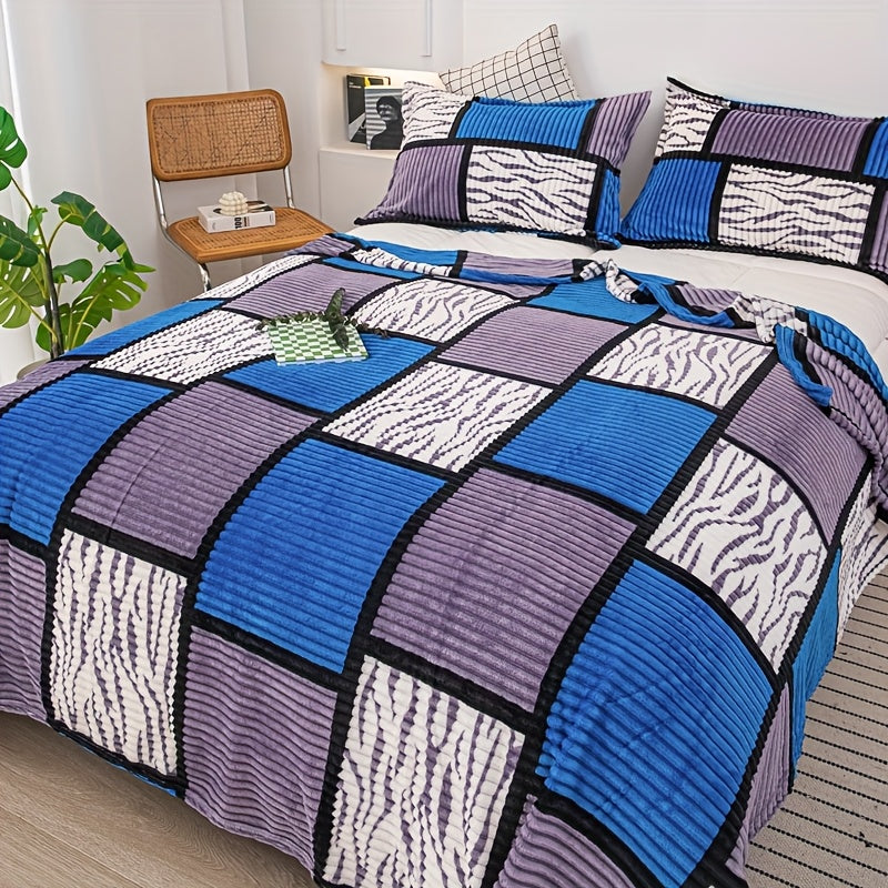1 Comfortable Plaid Print Blanket, Super Soft Blanket, Easy And Modern Design, Suitable for Single Lunch Break Leg Blanket, Summer Full Body Blanket, Universal for All Seasons, Multi-Purpose Blanket